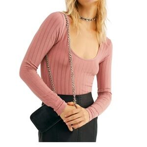 Free People ribbed pink Lucky You Scoop Neck Shirt medium / large